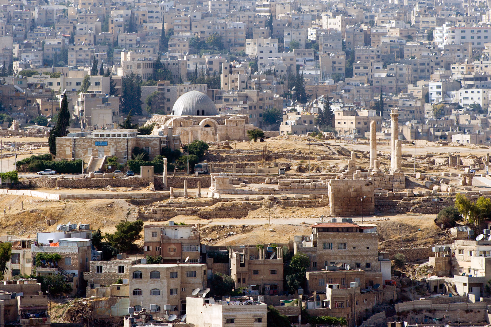 The Amman Citadel (Jabal al-Qal'a) and Temple of Hercules overlooking downtown Amman, Jordan